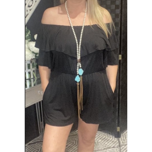 Heimish Black Off the Shoulder Romper - Picture 1 of 6